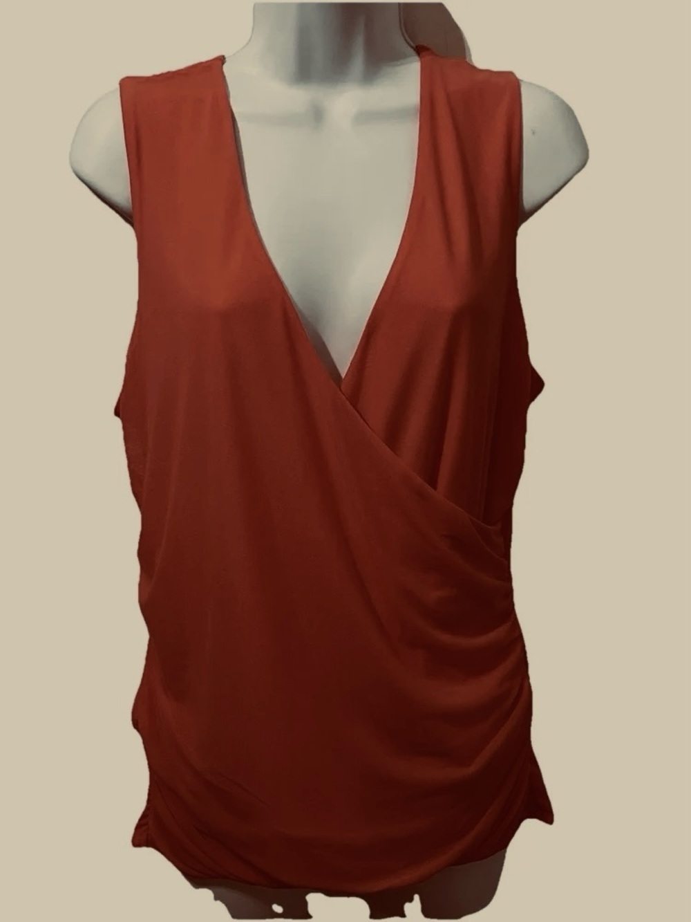 Sleeveless Surplice Drape Tank Top - Rust